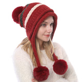 Women Winter Hats Autumn and Winter Fleece-Lined Thermal Ball Knitted Hat