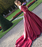 Burgundy Dresses for Wedding Lace Long Sleeve Dress V-Neck Wedding Party Dress