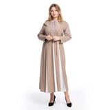 Muslim Women Stylish Kashibo Abaya Muslim Ladies Long Gown Islamic Clothing Jilbab Jalabiya Fashion Embroidered Crew Neck Long Sleeve Stitching Big Swing Dress