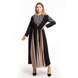 Muslim Women Stylish Kashibo Abaya Muslim Ladies Long Gown Islamic Clothing Jilbab Jalabiya Fashion Embroidered Crew Neck Long Sleeve Stitching Big Swing Dress
