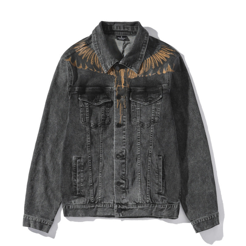 Marcelo Burlon Hoodie Gold  Feather Wing Pattern Denim Jacket For Men And Women