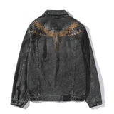 Marcelo Burlon Hoodie Gold  Feather Wing Pattern Denim Jacket For Men And Women
