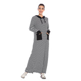 Muslim Women Stylish Kashibo Abaya Muslim Ladies Long Gown Islamic Clothing Jilbab Jalabiya Fashion Striped Long Sleeves Sweater Dress