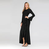Muslim Women Stylish Kashibo Abaya Muslim Ladies Long Gown Islamic Clothing Jilbab Jalabiya Pure Color Ruffles Fishtail Sheath Long Dress