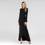 Muslim Women Stylish Kashibo Abaya Muslim Ladies Long Gown Islamic Clothing Jilbab Jalabiya Pure Color Ruffles Fishtail Sheath Long Dress