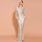 Burgundy Dresses For Wedding Sexy V-Neck Long Sleeve Bodycon Long Dress Elegant Glitter Evening Dress