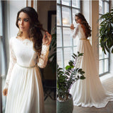 See through Wedding Dress Women's round Neck Long Sleeve Backless Wedding Dress Bridesmaid Formal Dress