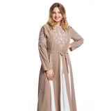 Muslim Women Stylish Kashibo Abaya Muslim Ladies Long Gown Islamic Clothing Jilbab Jalabiya Fashion Embroidered Crew Neck Long Sleeve Stitching Big Swing Dress