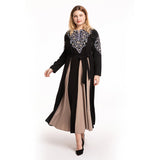 Muslim Women Stylish Kashibo Abaya Muslim Ladies Long Gown Islamic Clothing Jilbab Jalabiya Fashion Embroidered Crew Neck Long Sleeve Stitching Big Swing Dress