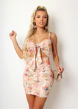Wedding Guest Dress Autumn Sexy Printed Spaghetti Straps Sleeveless Short Sheath Dress