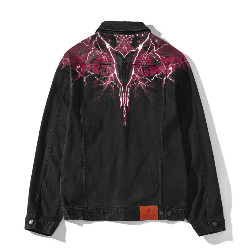 Marcelo Burlon Hoodie MB Lightning Wings Pattern Men's and Women's Same Denim Jacket