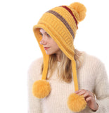 Women Winter Hats Autumn and Winter Fleece-Lined Thermal Ball Knitted Hat