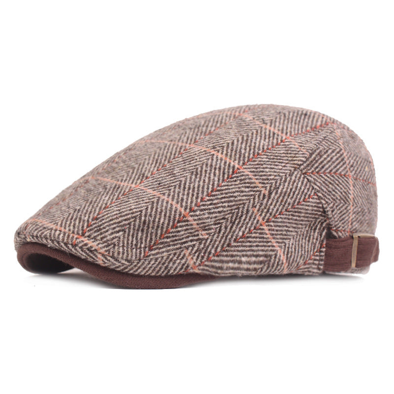 Check Beret Hat Men's Peaked Cap Autumn and Winter Woolen Hat