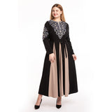 Muslim Women Stylish Kashibo Abaya Muslim Ladies Long Gown Islamic Clothing Jilbab Jalabiya Fashion Embroidered Crew Neck Long Sleeve Stitching Big Swing Dress