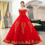 Women's Evening Dress Ball Gown Princess Quinceanera Plus Size Slimming Off-Shoulder Trailing Red Tulle Tutu