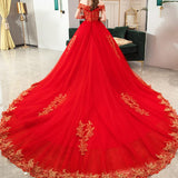 Women's Evening Dress Ball Gown Princess Quinceanera Plus Size Slimming Off-Shoulder Trailing Red Tulle Tutu