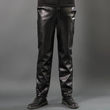 Men Leather Pants Autumn and Winter Loose Windproof Warm Thick PU Leather Trousers