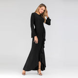 Muslim Women Stylish Kashibo Abaya Muslim Ladies Long Gown Islamic Clothing Jilbab Jalabiya Pure Color Ruffles Fishtail Sheath Long Dress