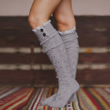 Winter Chunky Cable Thick Knit Thigh High Socks Long Stockings Boot Solid Color Lace Trim Mid-Calf Length Loose Socks