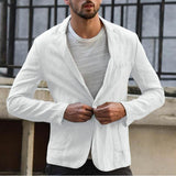 Bohemian Chic Wedding Guest Men Attire Cotton Linen Loose Solid Color Thin Regular Casual Suit Jacket