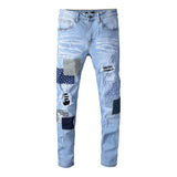 Women Patchwork Jeans Light Color Ripped Jeans