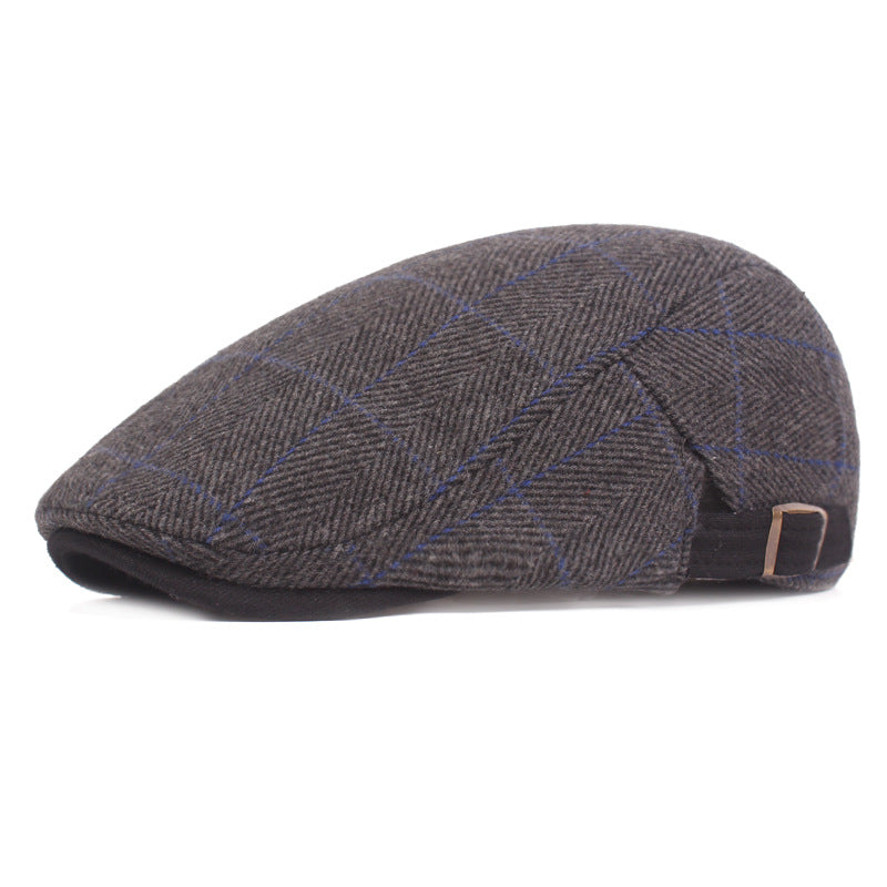 Check Beret Hat Men's Peaked Cap Autumn and Winter Woolen Hat