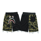 Shark Print Shorts Cotton Looped Fabric Men'S Youth Casual Shorts Cropped Pants