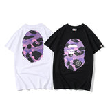 Shark Print T Shirt Summer Purple Camouflage Print Casual Short Sleeve T-Shirt