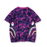 Shark Print T Shirt Summer Camouflage Youth Couple Wear Short Sleeve