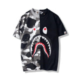 Shark Print T Shirt Summer Camouflage Color Matching Short Sleeve T-Shirt