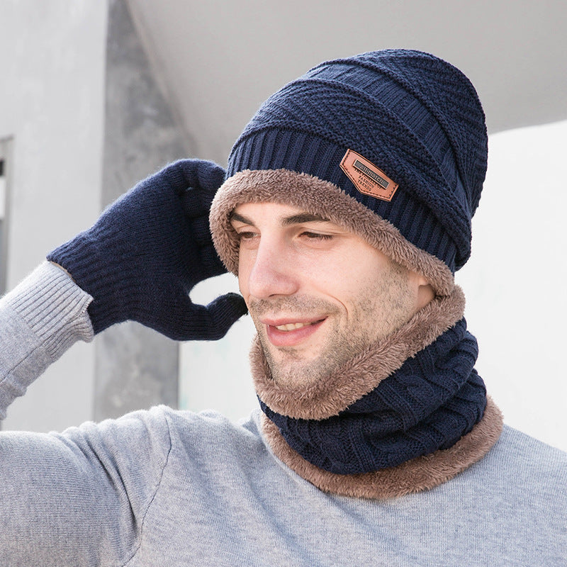 Men Winter Hats Knitted Wool Hat Scarf
