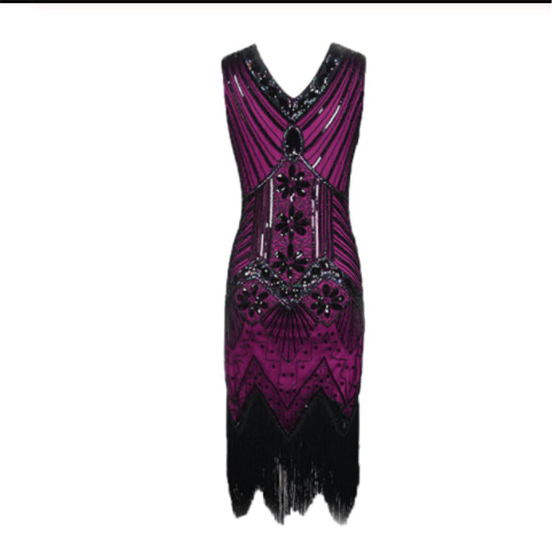 1920S Dress Retro Style Sequin Bead Dress V-neck Fashion
