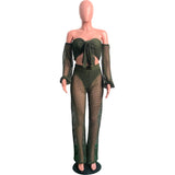 See through Pants Suit Women's Summer Hollow out Wide Leg Pants Beachwear