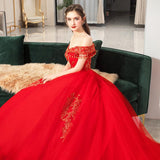 Women's Evening Dress Ball Gown Princess Quinceanera Plus Size Slimming Off-Shoulder Trailing Red Tulle Tutu