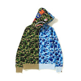 Shark Print Hoodie Autumn And Winter Camouflage Blue Stitching Green Pink Printing Cardigan Zipper Hoodie Sweater