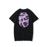 Shark Print T Shirt Summer Purple Camouflage Print Casual Short Sleeve T-Shirt