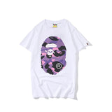 Shark Print T Shirt Summer Purple Camouflage Print Casual Short Sleeve T-Shirt