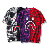 Shark Print T Shirt Summer Camouflage Color Matching Short Sleeve T-Shirt