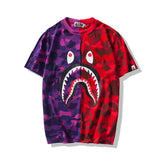 Shark Print T Shirt Summer Camouflage Color Matching Short Sleeve T-Shirt