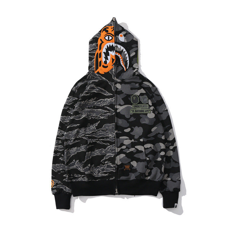 Shark Print Hoodie Printed Sweater Fashion Zipper