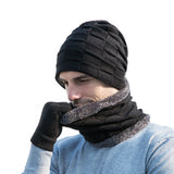 Men Winter Hats Hat Scarf Gloves Fleece-Lined Knitting Men Outdoor Keep Warm
