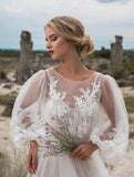 Bridesmaid Dress Women's round Neck Puff Sleeve Mesh Embroidered One-Piece Dress Wedding Dress