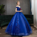 Women's Evening Dress Ball Gown Princess Quinceanera Wedding Dresses Royal Blue Off-Shoulder Wedding Dress Performance Tulle Tutu Dress Women