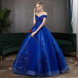 Women's Evening Dress Ball Gown Princess Quinceanera Wedding Dresses Royal Blue Off-Shoulder Wedding Dress Performance Tulle Tutu Dress Women