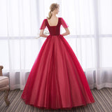 Women's Evening Dress Ball Gown Princess Quinceanera Wedding Dresses Wine Red Deep V-neck Performance Tulle Tutu Dress