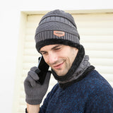 Men Winter Hats Knitted Wool Hat Scarf
