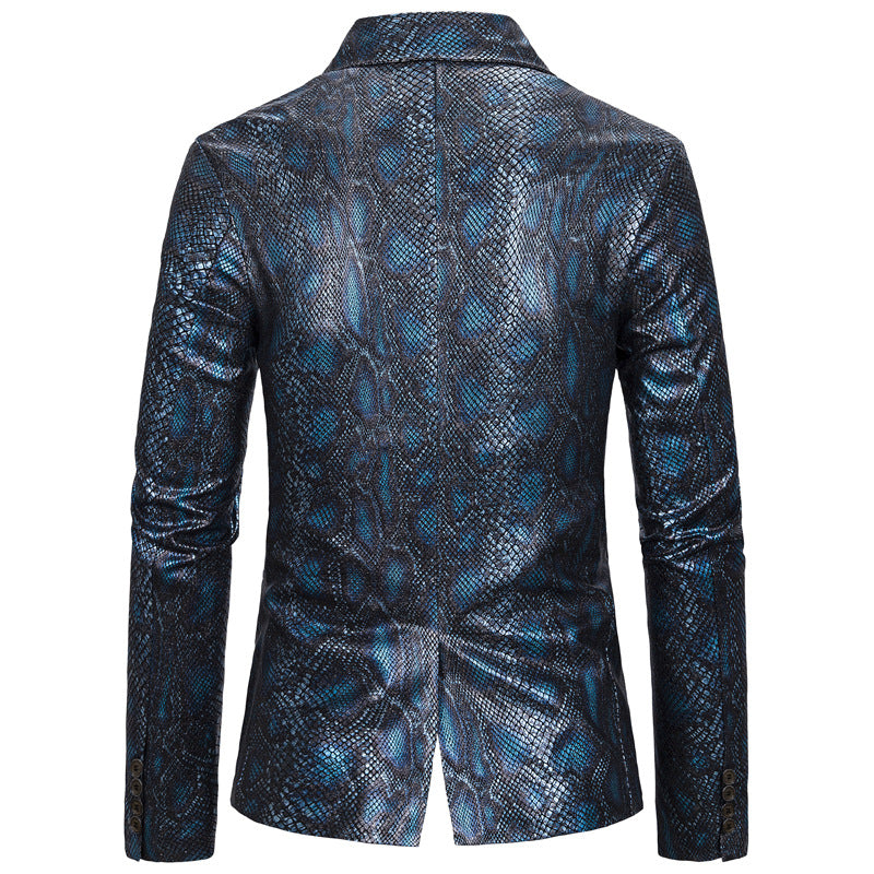 Bohemian Chic Wedding Guest Men Attire One-Button Suit Bronzing Python Print Suit Dress Costume