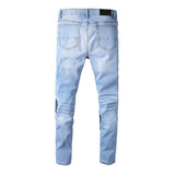 Women Patchwork Jeans Light Color Ripped Jeans