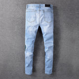 Women Patchwork Jeans Light Color Ripped Jeans