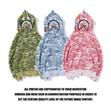 Shark Print Hoodie Color Pink Blue Green Camouflage Printed Hoodie Coat